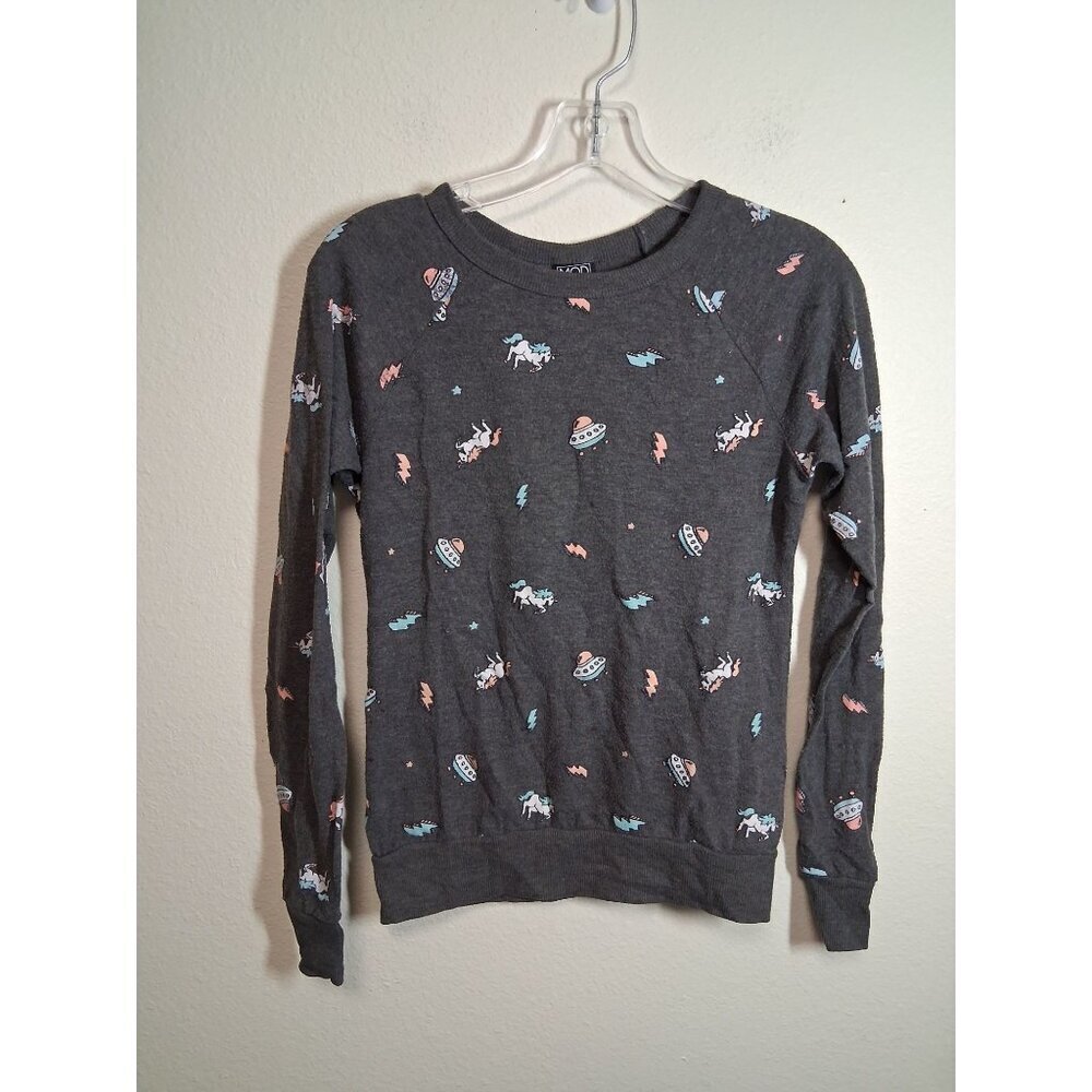 Modern Lux Long Sleeve Shirt Ditzy Print Unicorn Alien Lightning Gray XS AF3